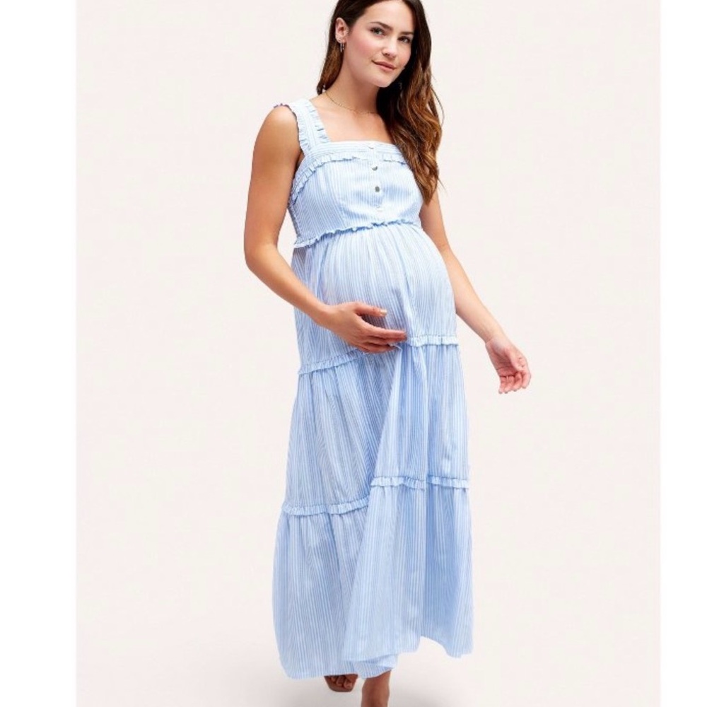 NOM Emma Blue Maternity nursing midi Dress